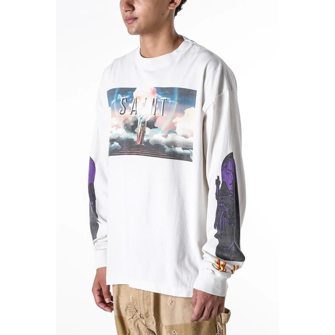 SAINT Mxxxxxx SAINT PICTURES L/S TEE/WHITE Columbia Pictures SAINT Goddess Long Sleeve Off-White S-XL Pays tribute to the Columbia Pictures Title Goddess. Full of fun. Ready-made clothes are washed. The texture is soaring. Authentic level printing is restored. Look for cylindrical seamless fabrics. It is almost meaningless if it is not a cylindrical fabric.